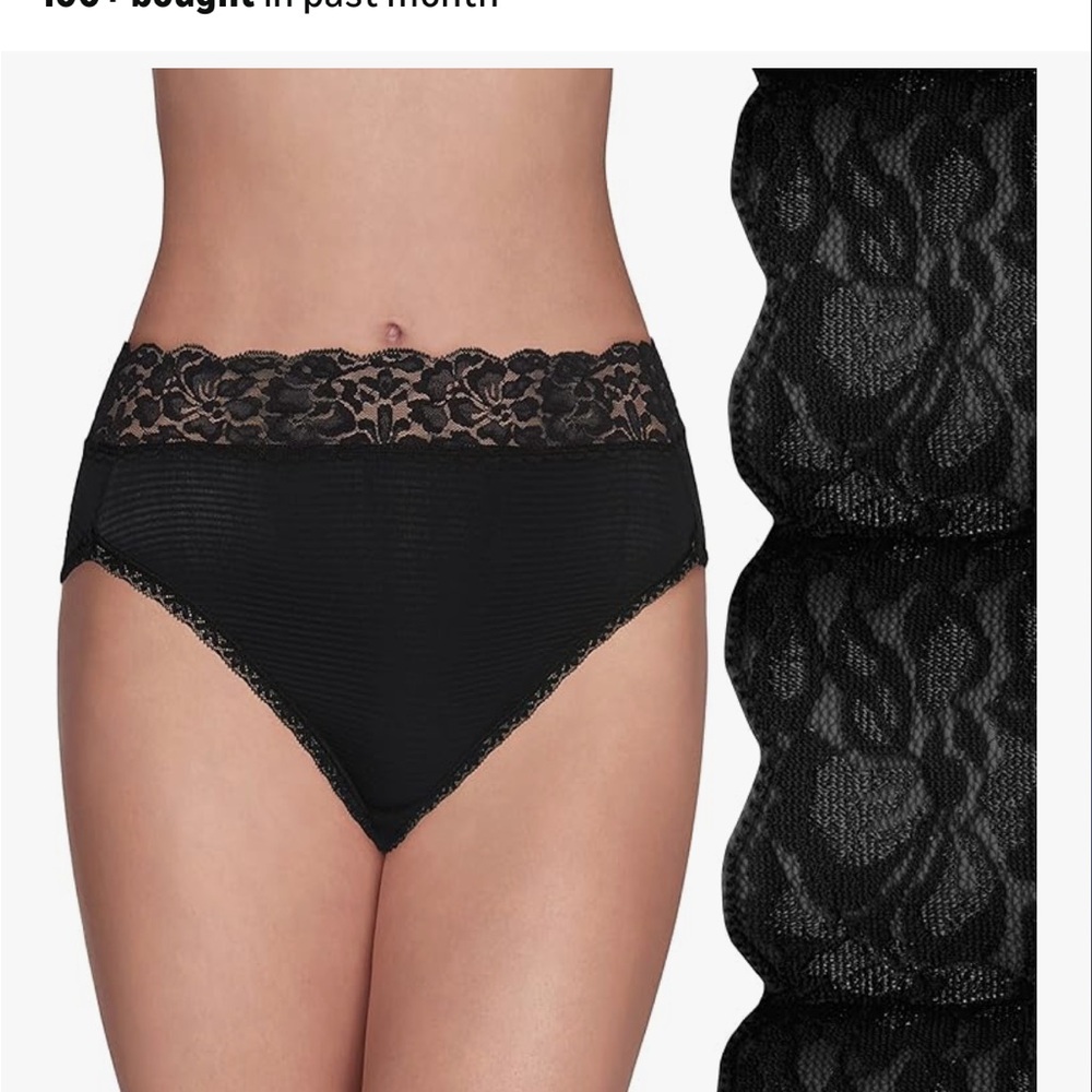 Vanity Fair Elegant Black Lace Panty size 8